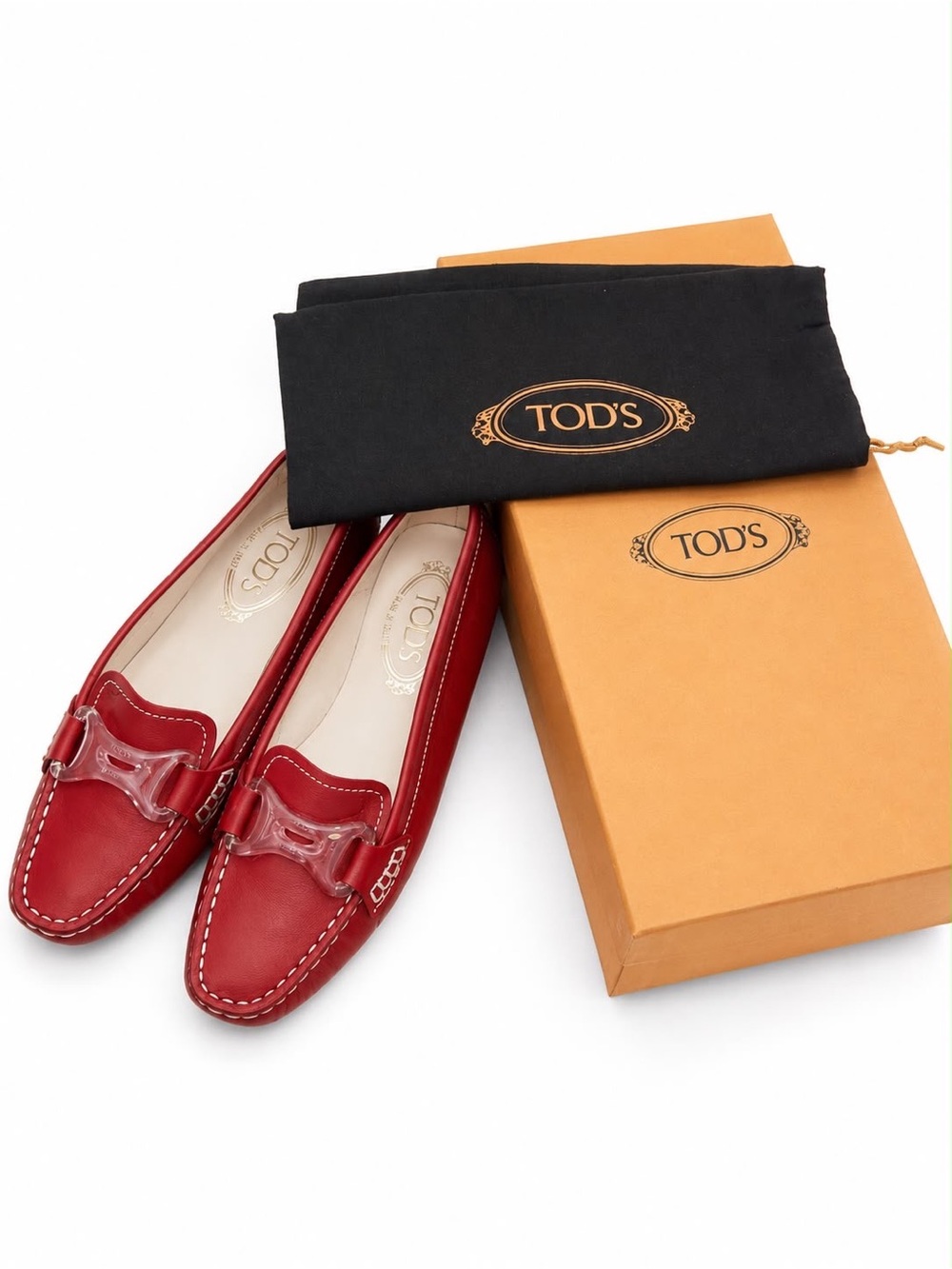 Tod's Red Leather Women's Driving Loafers with Bit Detail